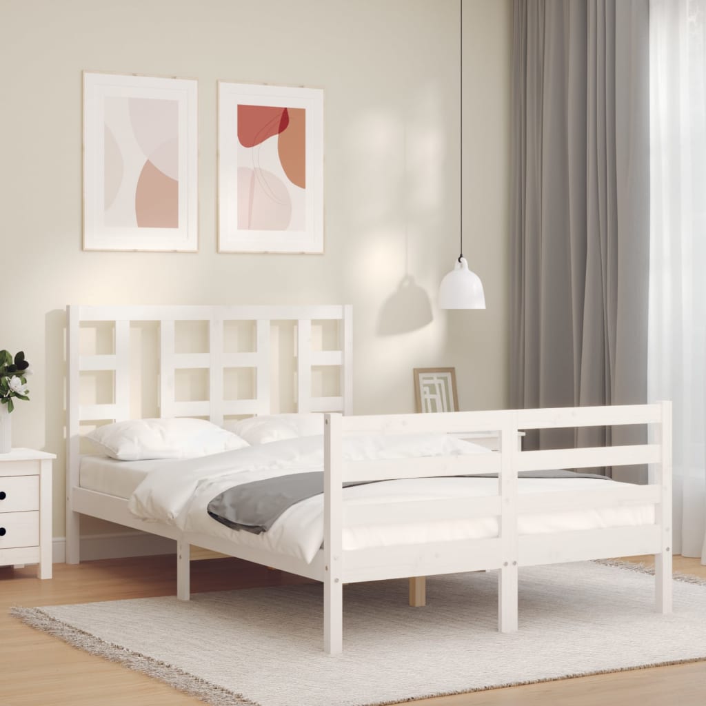 Bed Frame without Mattress White Small Double Solid Wood Pine