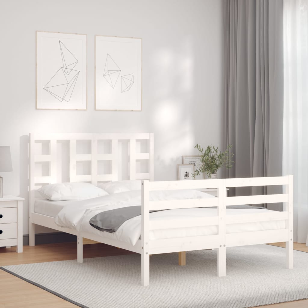 Bed Frame without Mattress White Small Double Solid Wood Pine