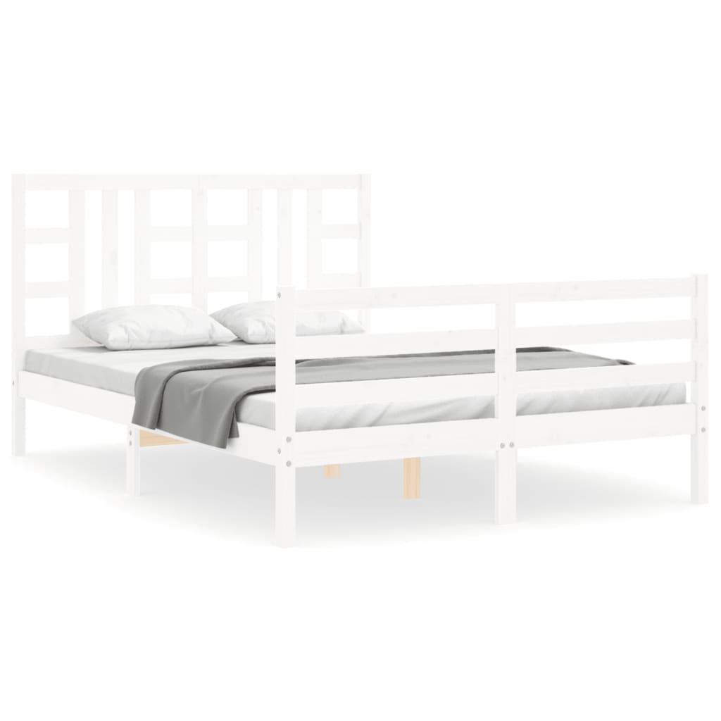 Bed Frame without Mattress White King Size Solid Wood