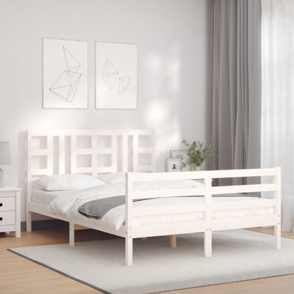 Bed Frame without Mattress White King Size Solid Wood