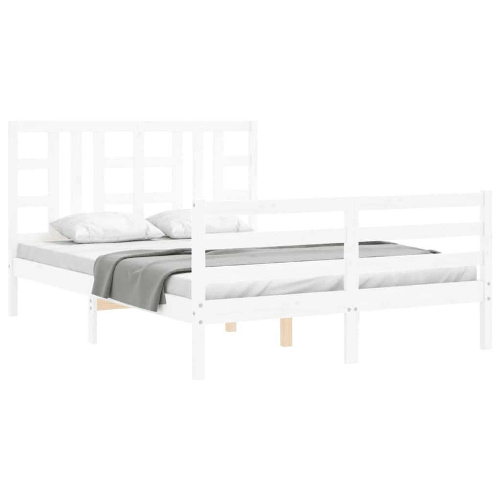 Bed Frame without Mattress White King Size Solid Wood