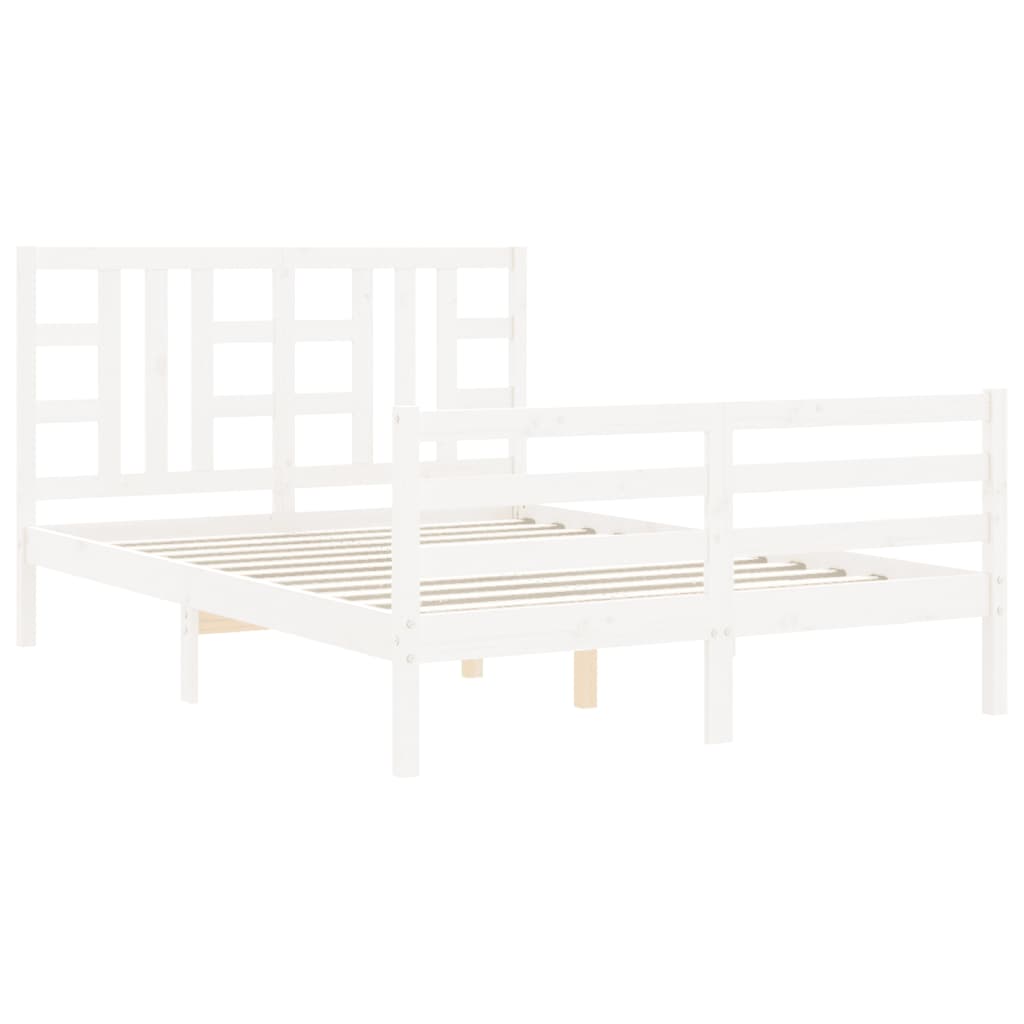 Bed Frame without Mattress White King Size Solid Wood