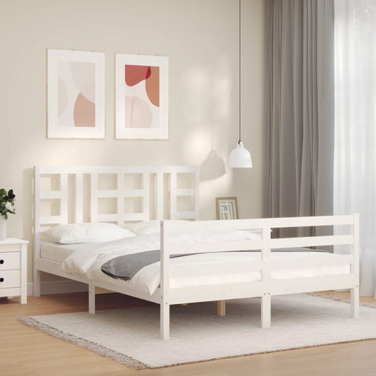 Bed Frame without Mattress White King Size Solid Wood