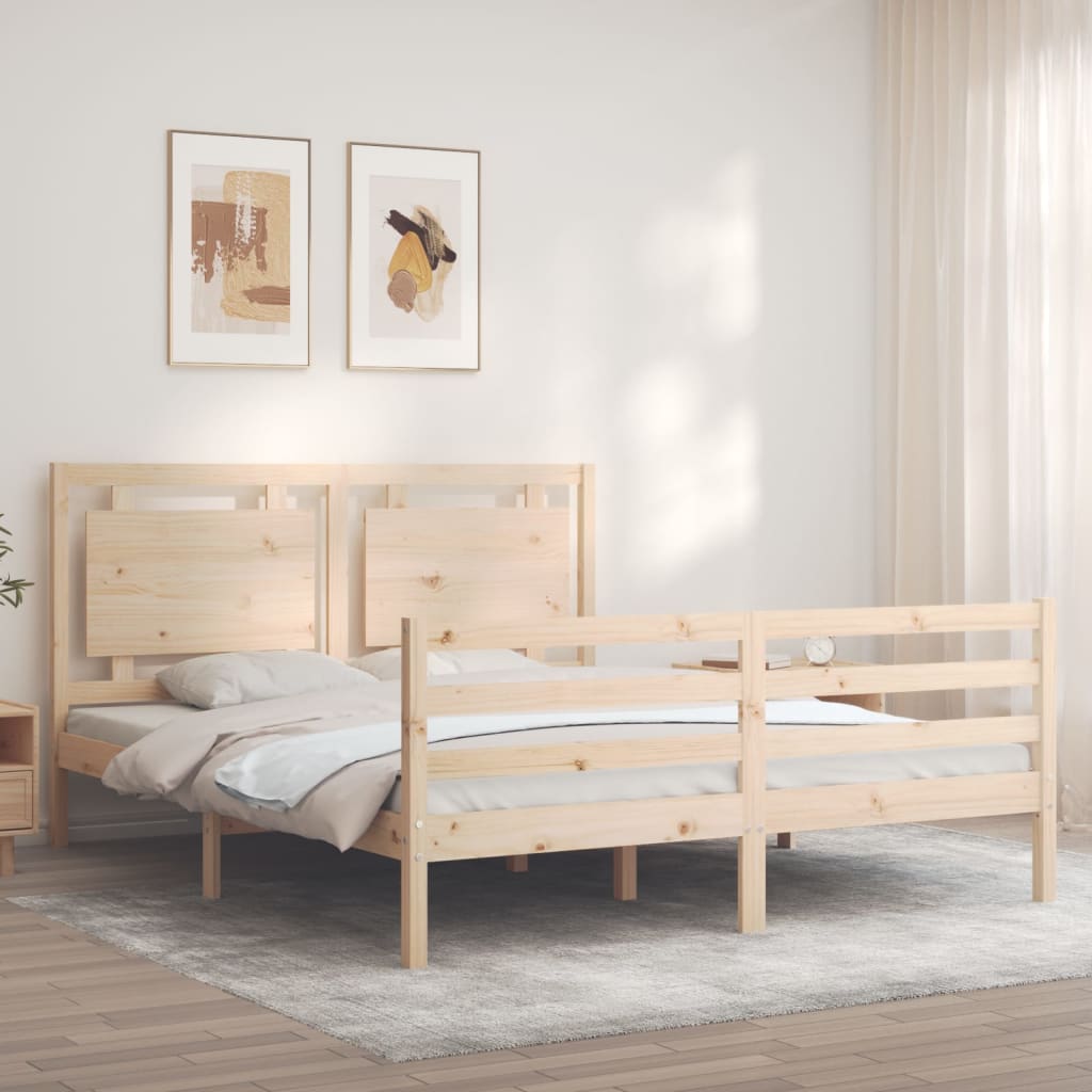 Bed Frame with Headboard King Size Solid Wood