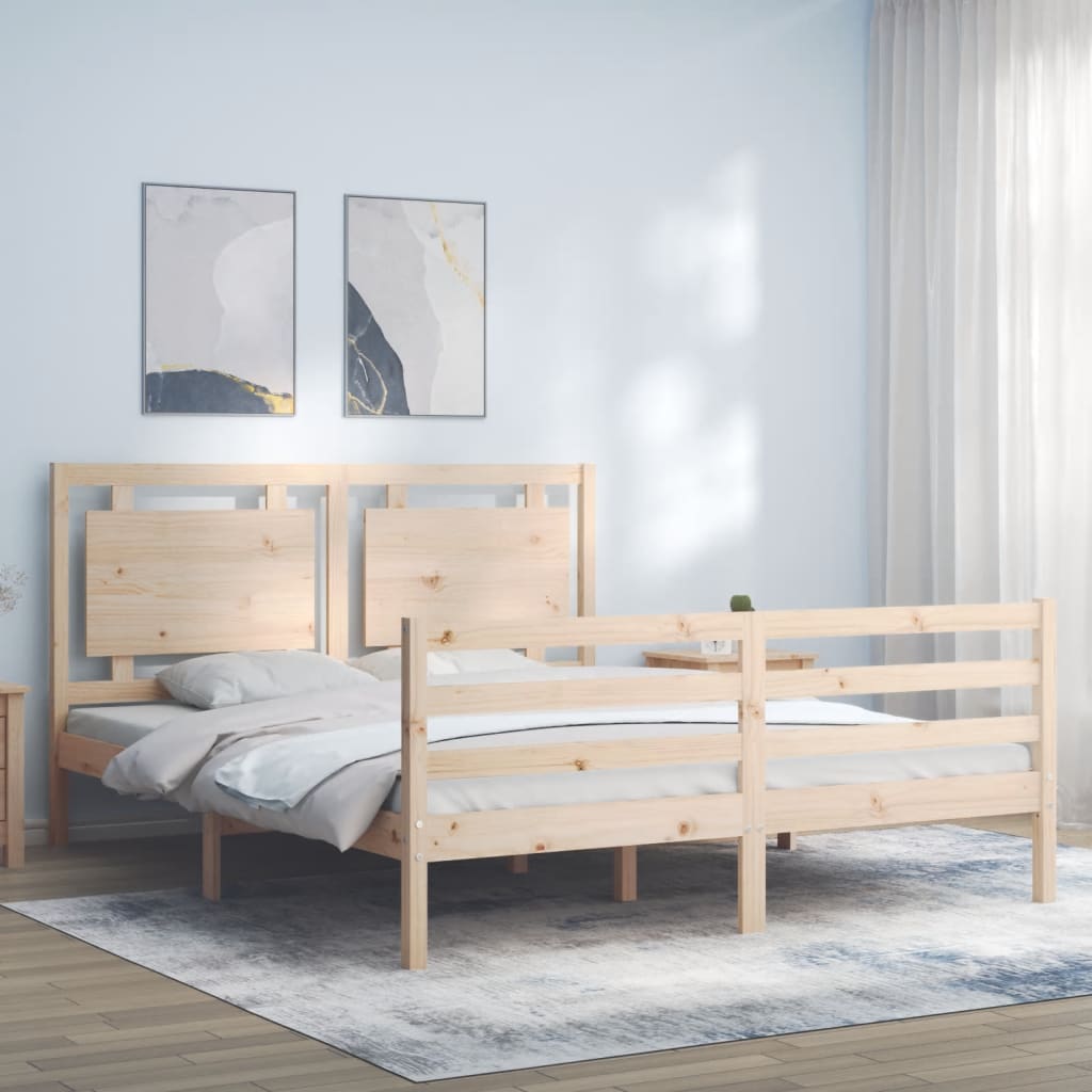 Bed Frame with Headboard King Size Solid Wood