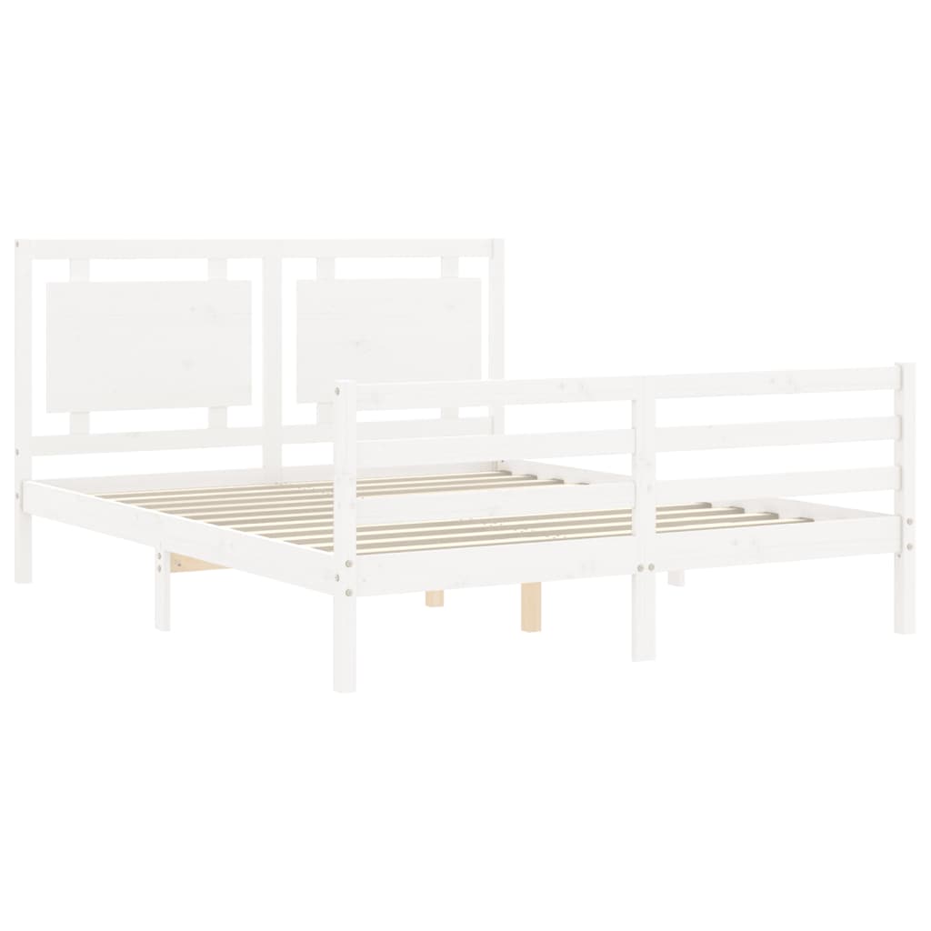 Bed Frame with Headboard White King Size Solid Wood