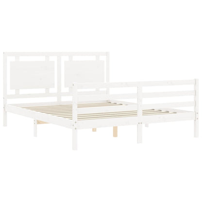 Bed Frame with Headboard White King Size Solid Wood