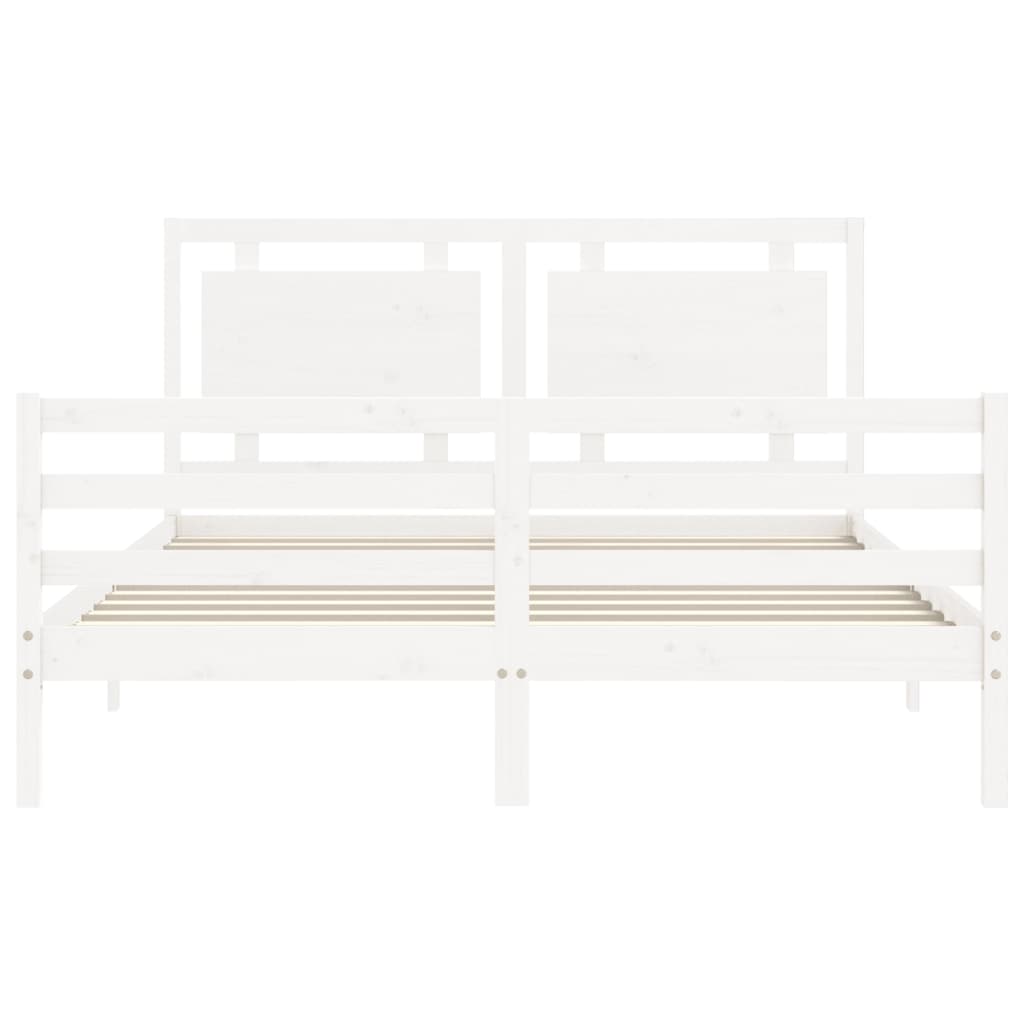 Bed Frame with Headboard White King Size Solid Wood