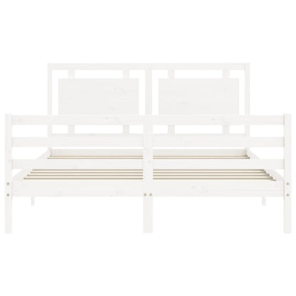 Bed Frame with Headboard White King Size Solid Wood