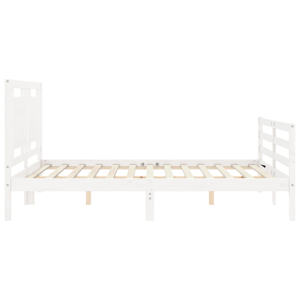 Bed Frame with Headboard White King Size Solid Wood