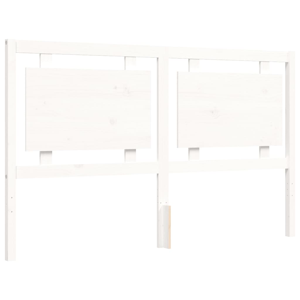 Bed Frame with Headboard White King Size Solid Wood