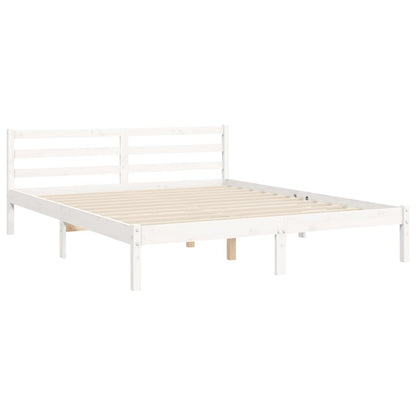 Bed Frame with Headboard White King Size Solid Wood