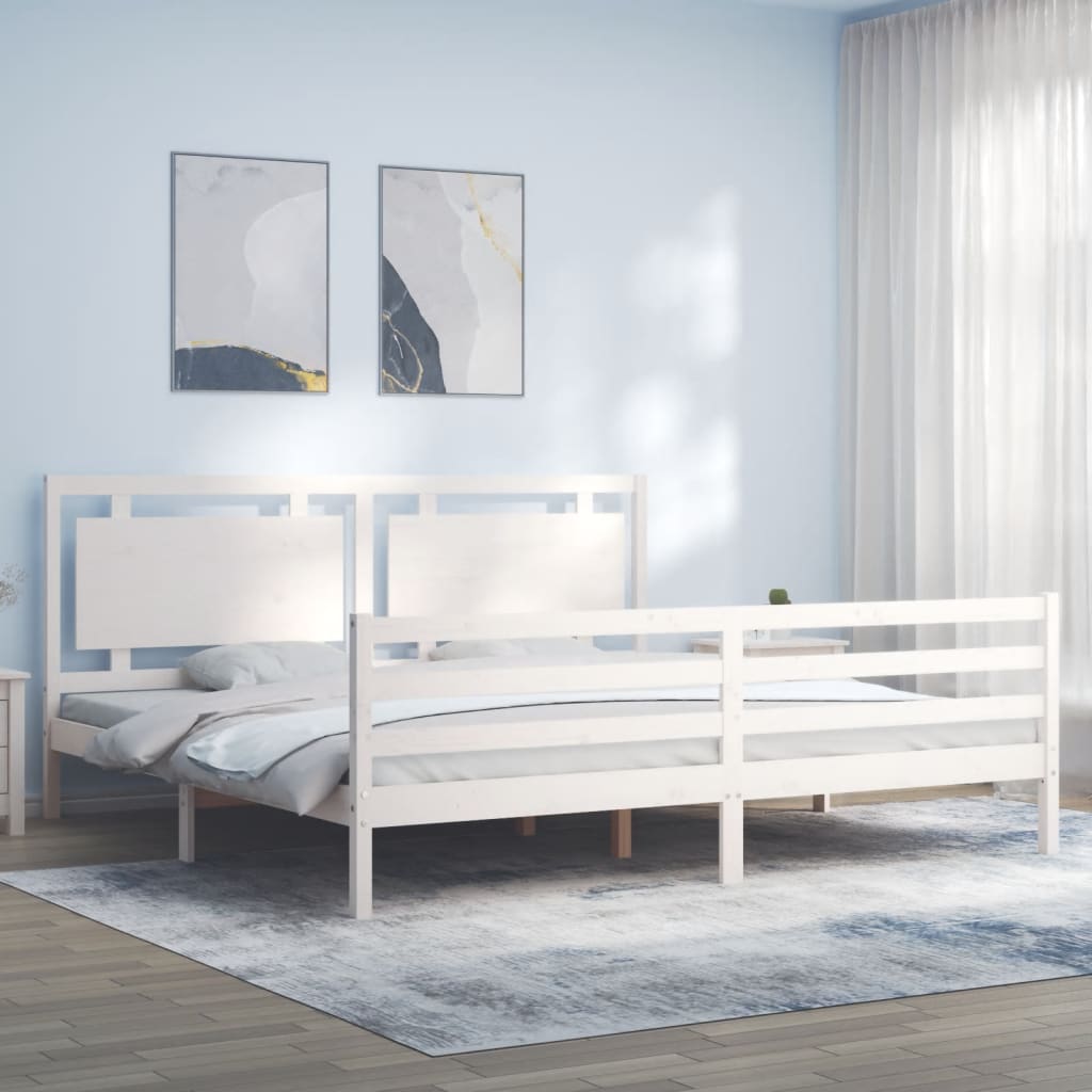 Bed Frame without Mattress White Super King Size Solid Wood