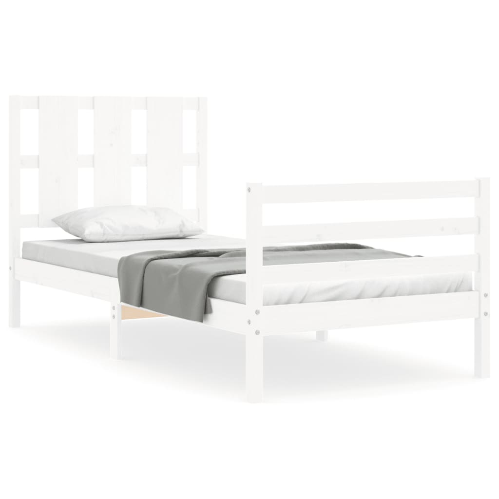 Bed Frame without Mattress White Single Solid Wood