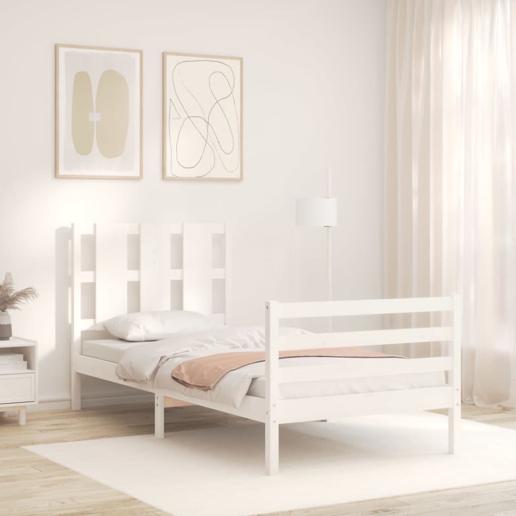 Bed Frame without Mattress White Single Solid Wood