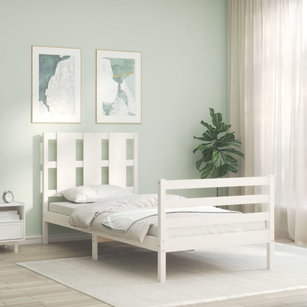 Bed Frame without Mattress White Single Solid Wood