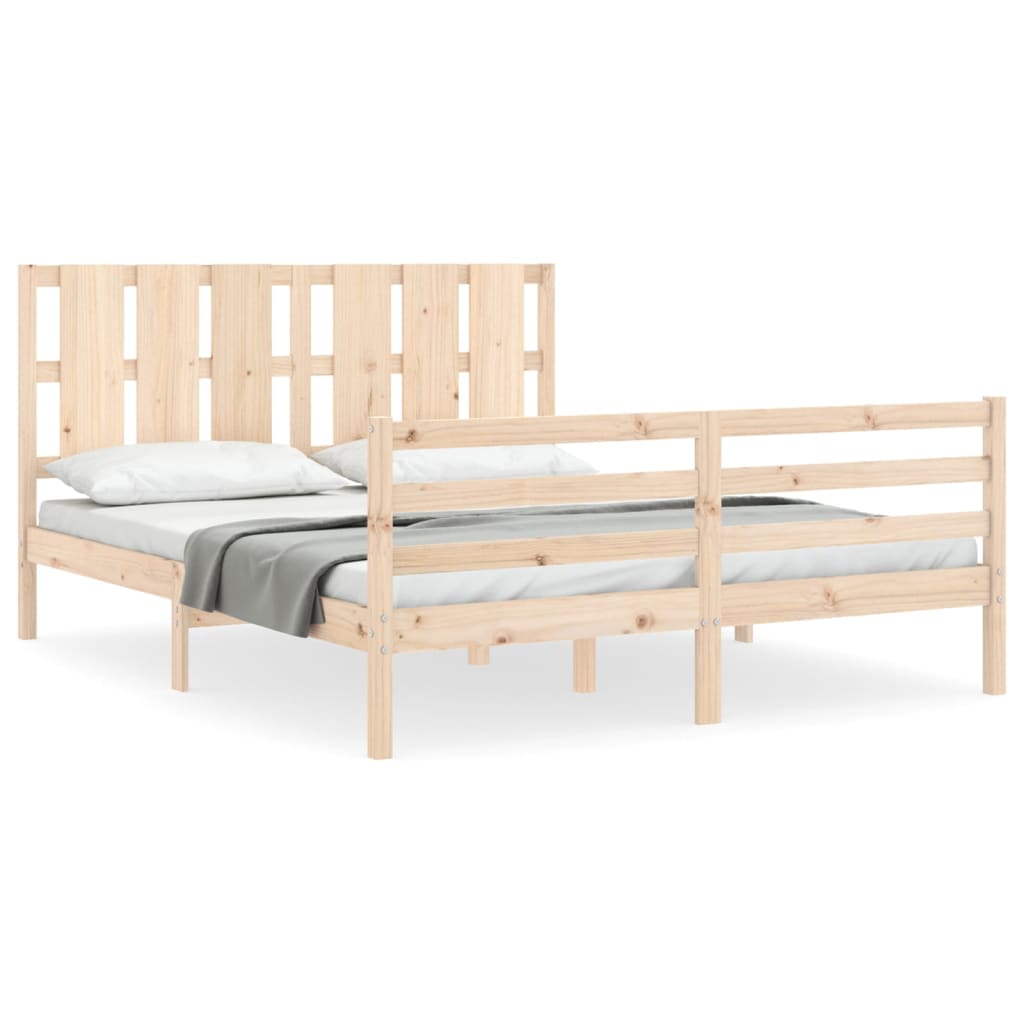 Bed Frame with Headboard King Size Solid Wood