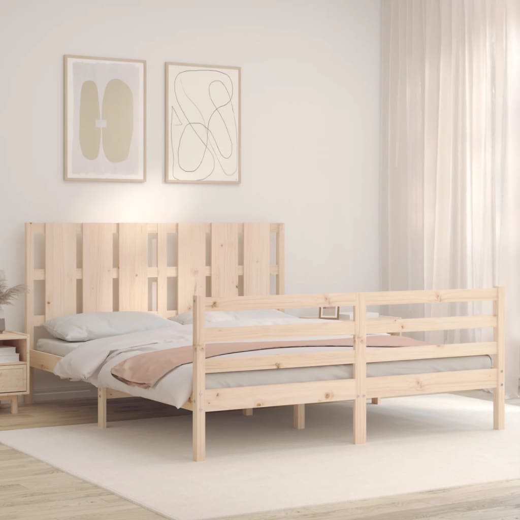 Bed Frame with Headboard King Size Solid Wood