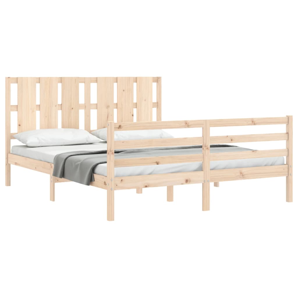 Bed Frame with Headboard King Size Solid Wood