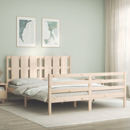 Bed Frame with Headboard King Size Solid Wood