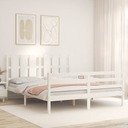 Bed Frame with Headboard White King Size Solid Wood