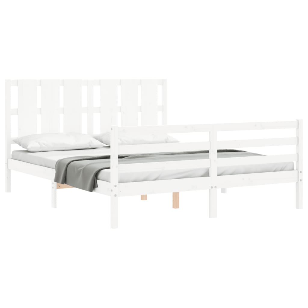 Bed Frame with Headboard White King Size Solid Wood