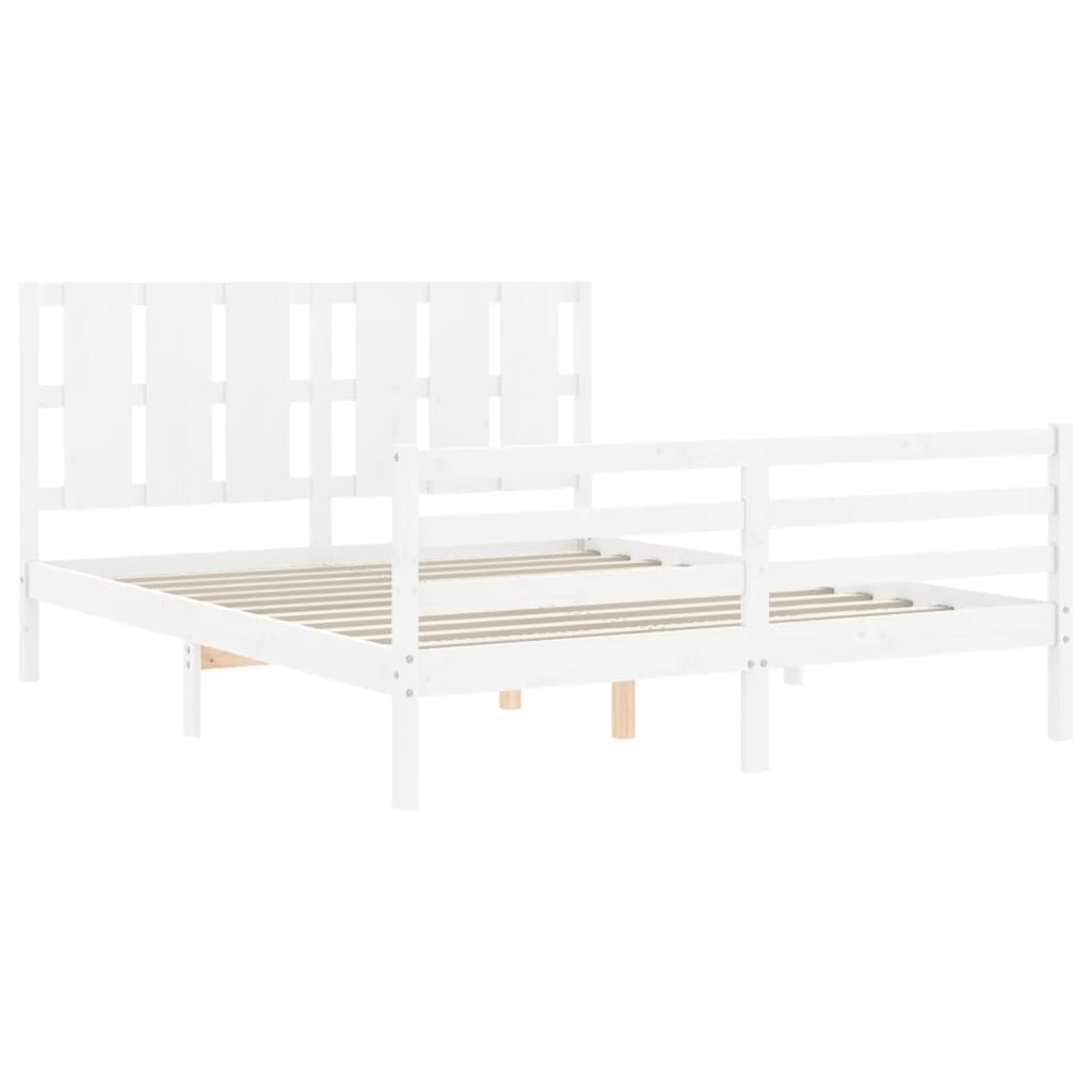 Bed Frame with Headboard White King Size Solid Wood