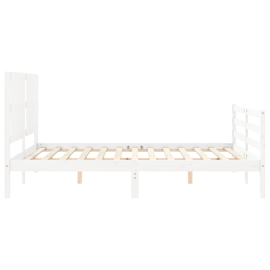 Bed Frame with Headboard White King Size Solid Wood