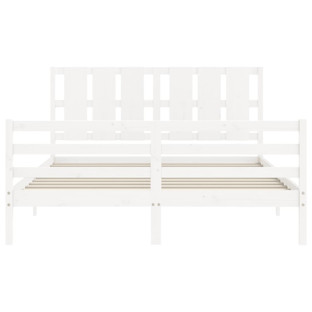 Bed Frame with Headboard White King Size Solid Wood