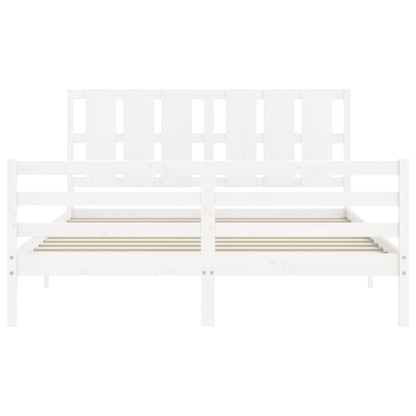 Bed Frame with Headboard White King Size Solid Wood