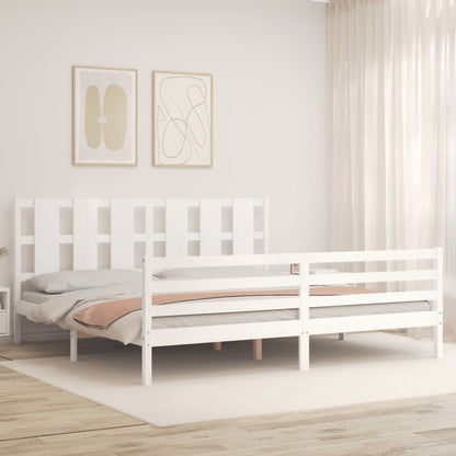 Bed Frame without Mattress White Super King Size Solid Wood