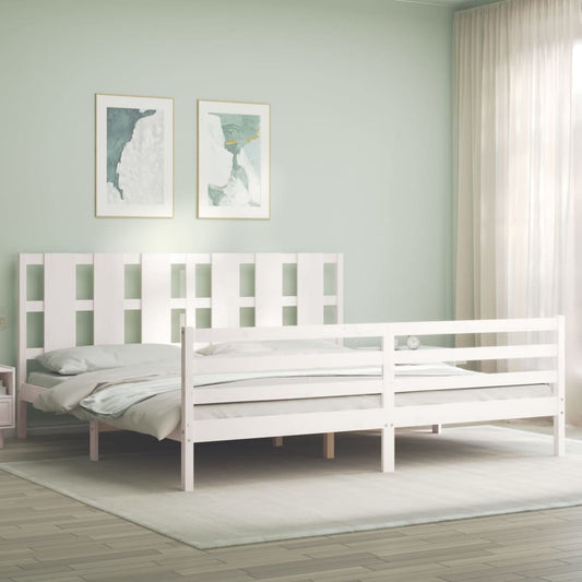 Bed Frame with Headboard White 200x200 cm Solid Wood