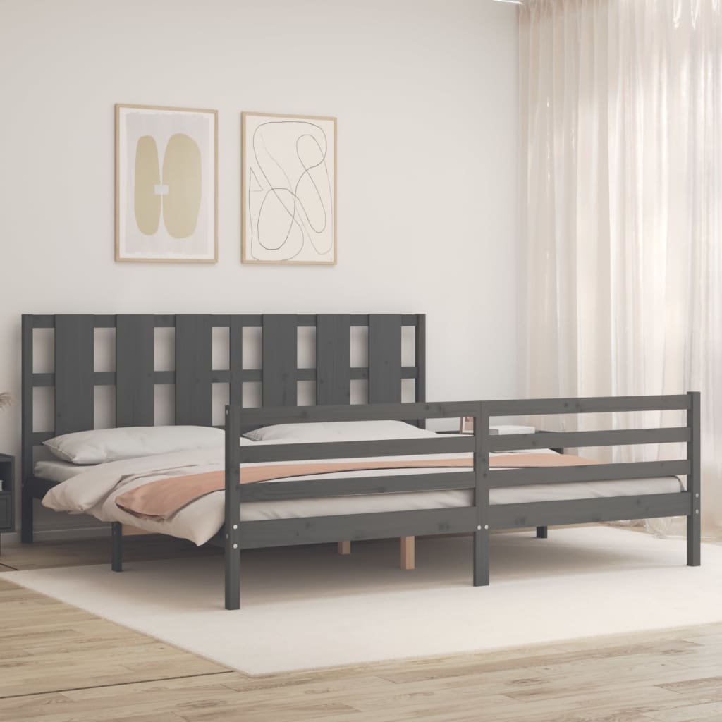 Bed Frame without Mattress Grey 200x200 cm Solid Wood