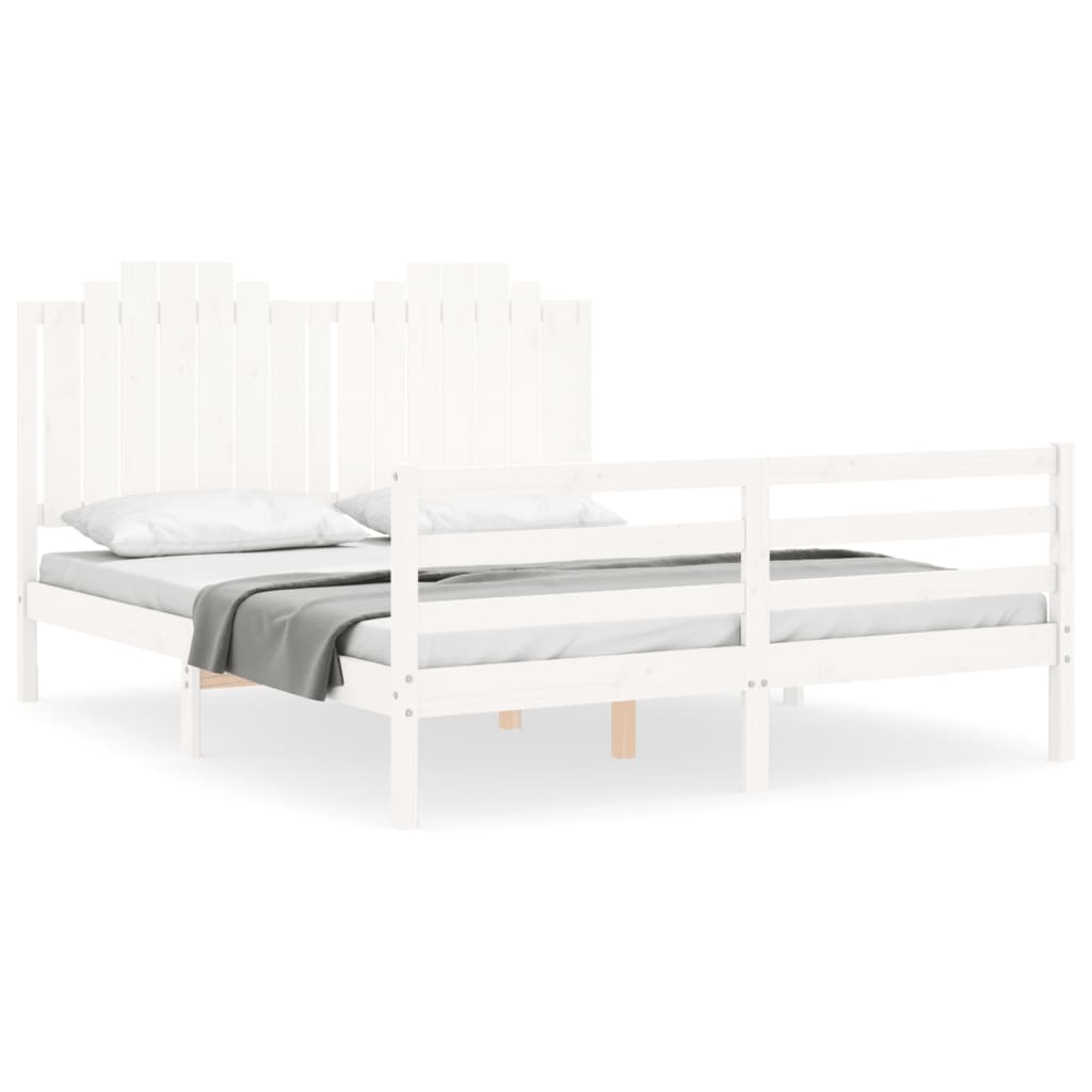 Bed Frame without Mattress White King Size Solid Wood