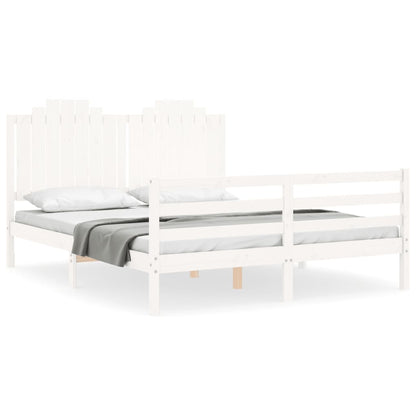 Bed Frame without Mattress White King Size Solid Wood