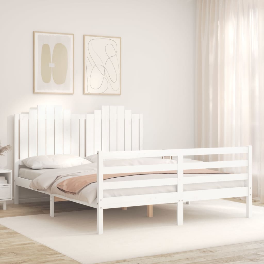 Bed Frame without Mattress White King Size Solid Wood