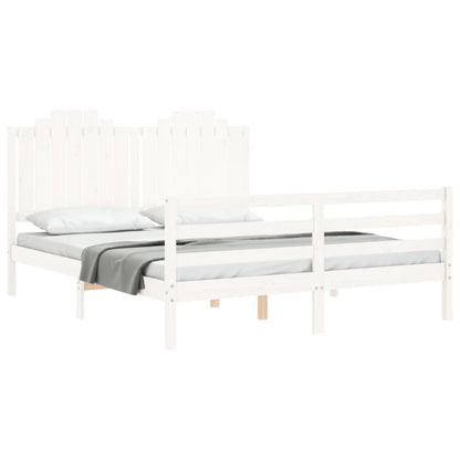 Bed Frame without Mattress White King Size Solid Wood