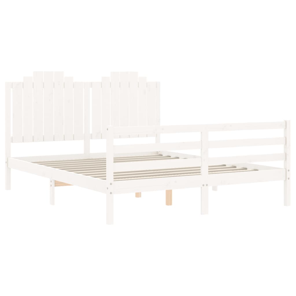 Bed Frame without Mattress White King Size Solid Wood