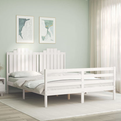 Bed Frame without Mattress White King Size Solid Wood