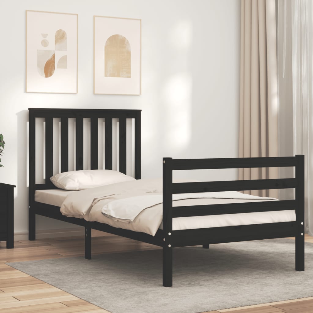 Bed Frame without Mattress Black 90x200 cm Solid Wood