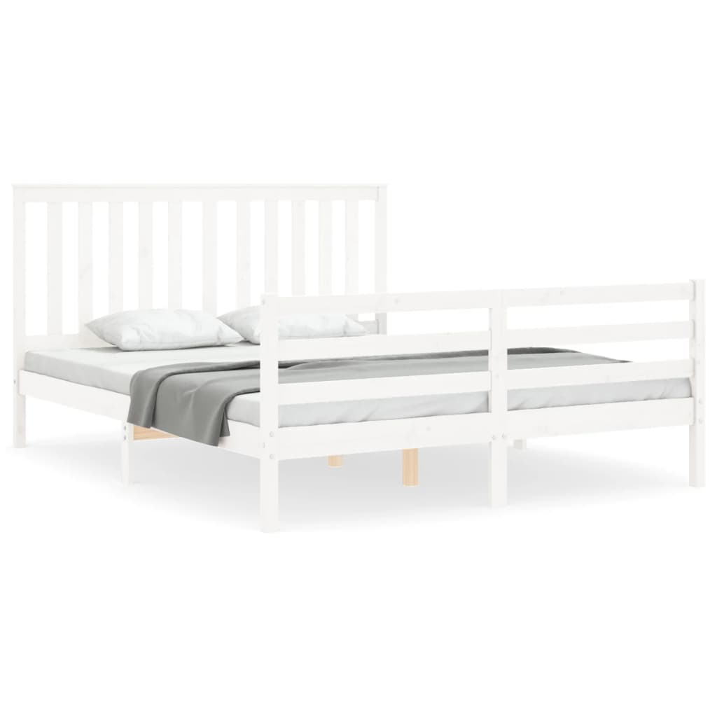 Bed Frame with Headboard White King Size Solid Wood