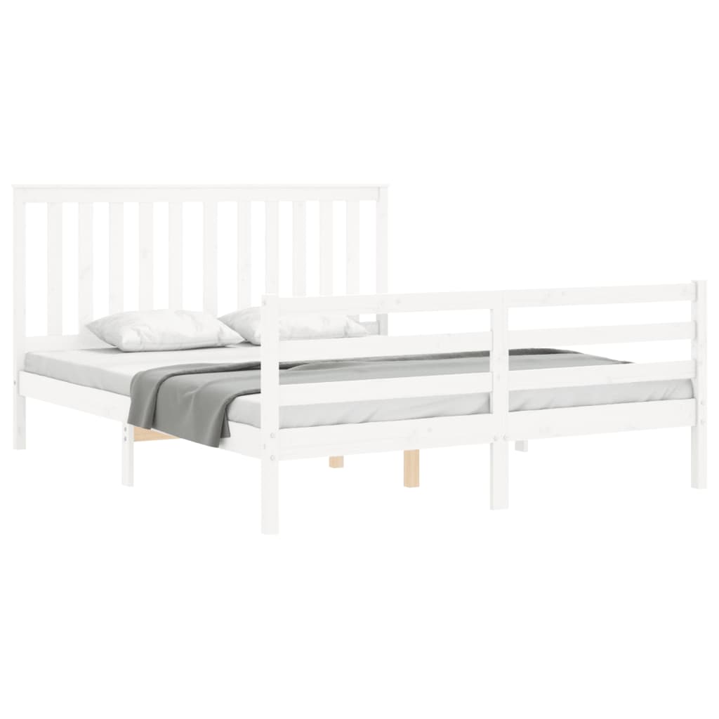 Bed Frame with Headboard White King Size Solid Wood