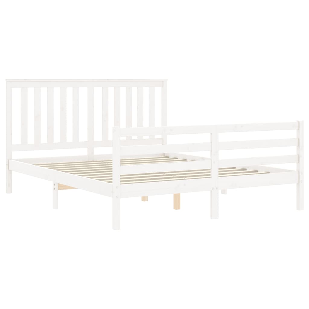 Bed Frame with Headboard White King Size Solid Wood