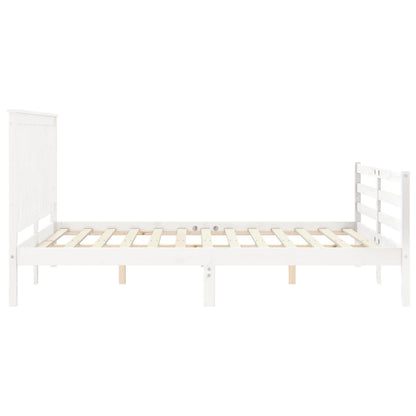 Bed Frame with Headboard White King Size Solid Wood