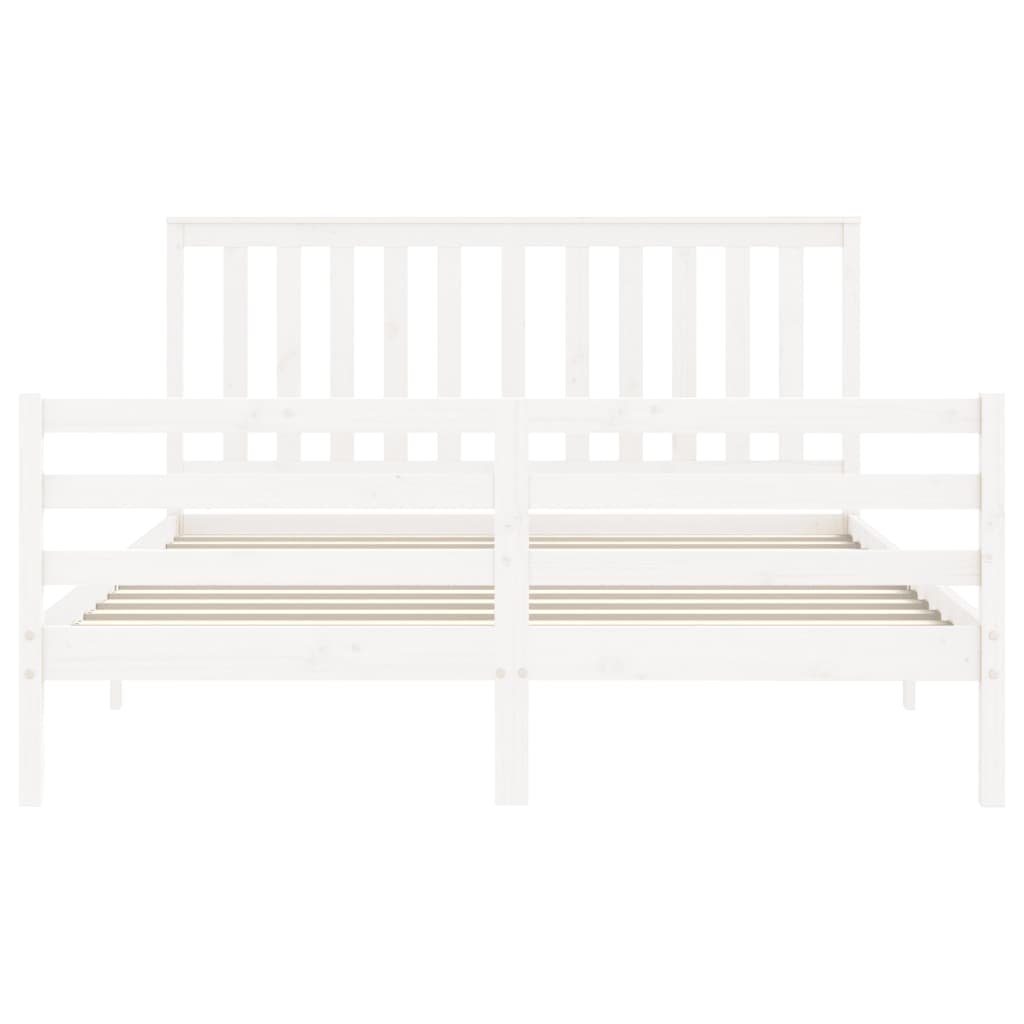 Bed Frame with Headboard White King Size Solid Wood