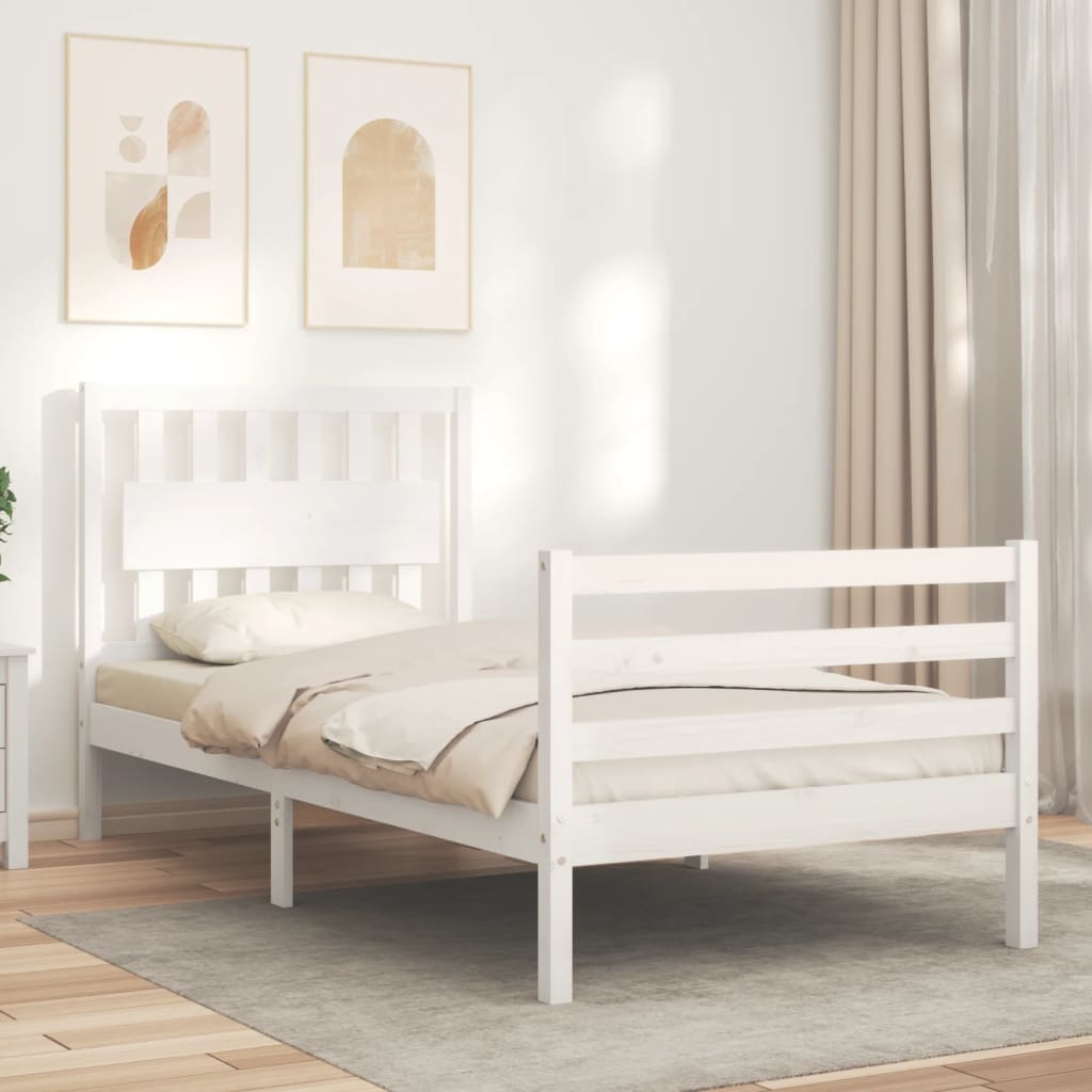 Bed Frame without Mattress White Single Solid Wood