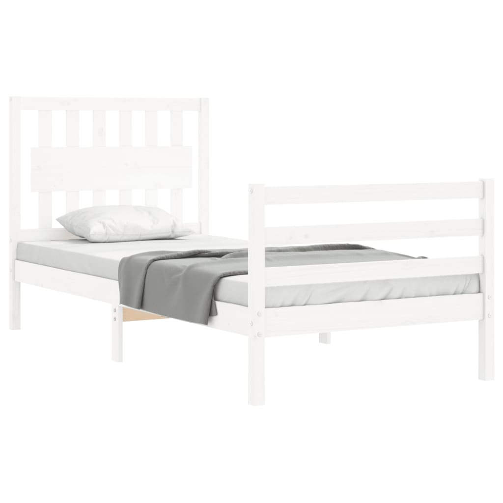 Bed Frame without Mattress White Single Solid Wood