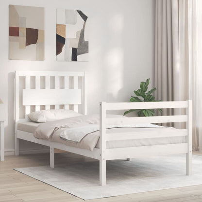 Bed Frame without Mattress White Single Solid Wood