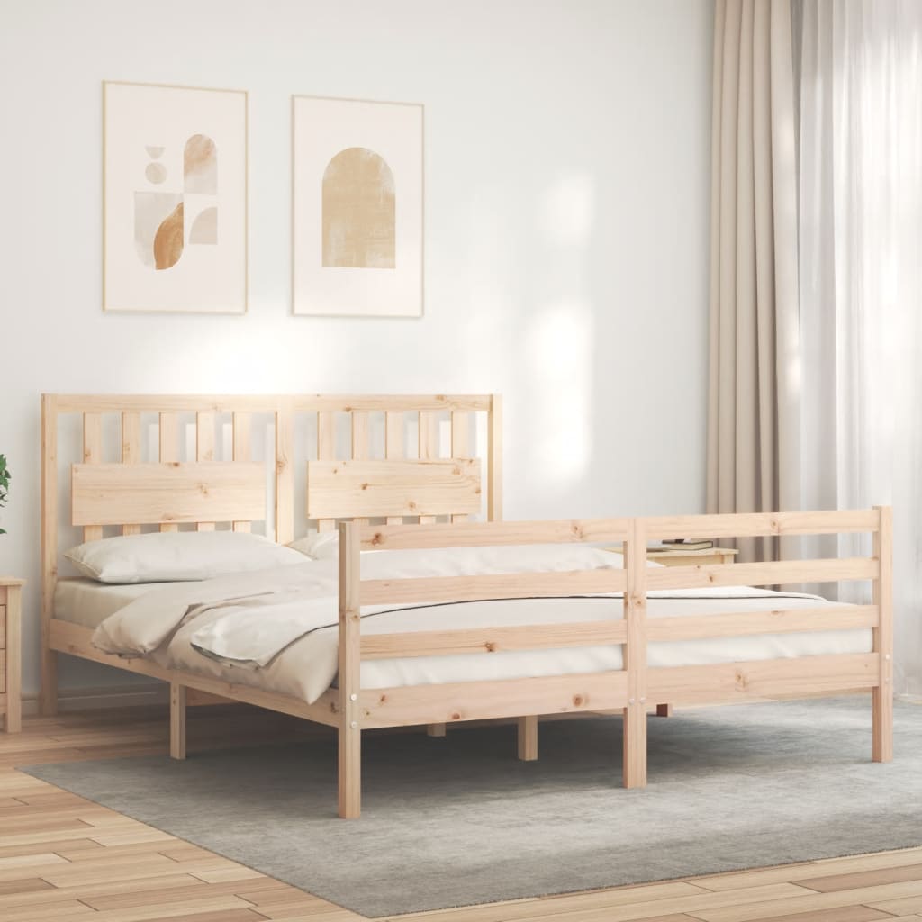 Bed Frame with Headboard King Size Solid Wood