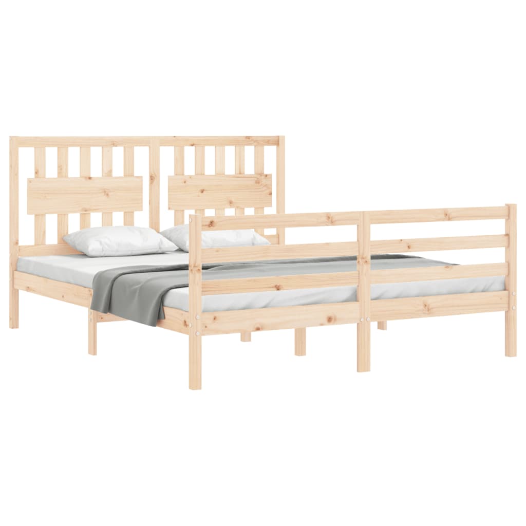 Bed Frame with Headboard King Size Solid Wood